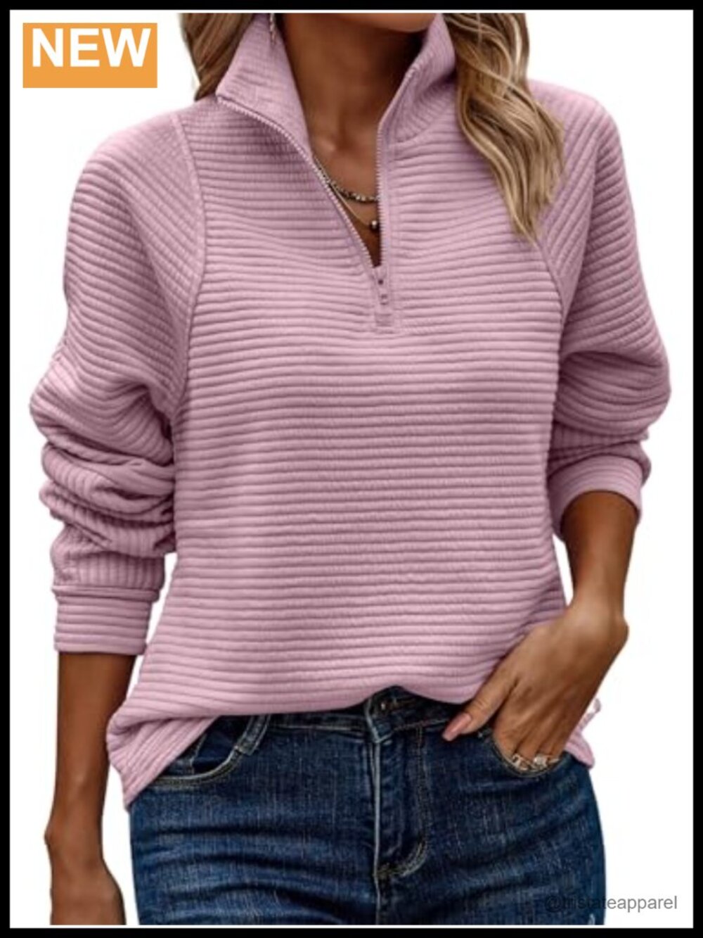Oversized Textured Quarter Zip Pullover Tunic Top Waffle Knit